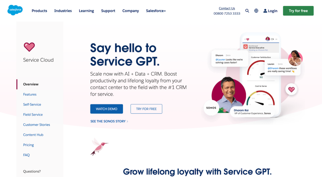 Salesforce Service Cloud homepage