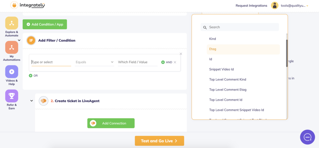 automation builder muligheder i Integrately