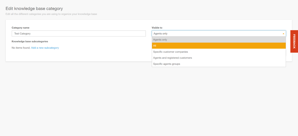 Edit knowledge base category in Deskero